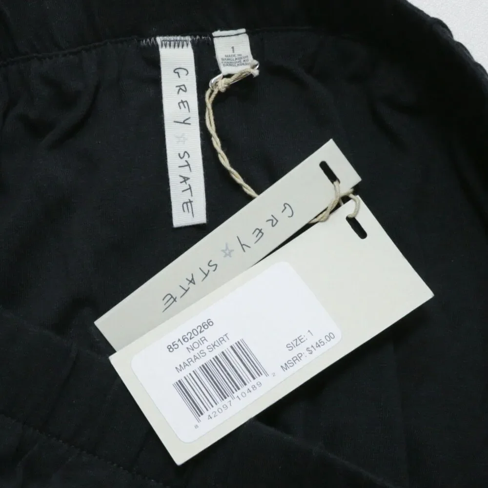 Grey State Sz 1 Marais Skirt Noir Black Stretch Pull On Casual Midi‎ Skirt Women